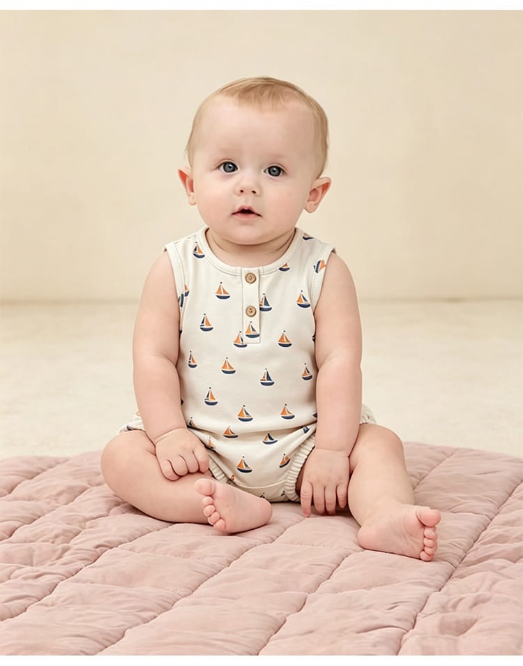 Graphic Print Sleeveless Romper マリン ダイヤ ノースリーブロンパース【mh0013039】 Beitaoya ノースリーブロンパース