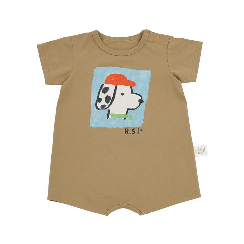 Graphic Printed Lyocell Cotton Romper イラスト 半袖ロンパース【mh0013101】 Earthy puppy expedition / 66cm RICE & SKY 半袖ロンパース