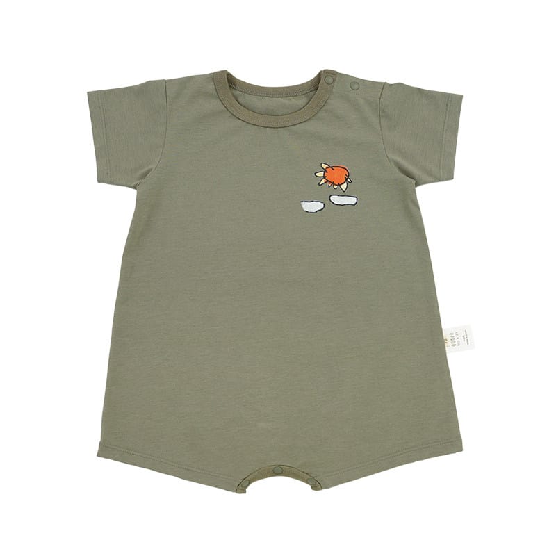 Graphic Printed Lyocell Cotton Romper イラスト 半袖ロンパース【mh0013101】 Pine shadow gray bird / 66cm RICE & SKY 半袖ロンパース