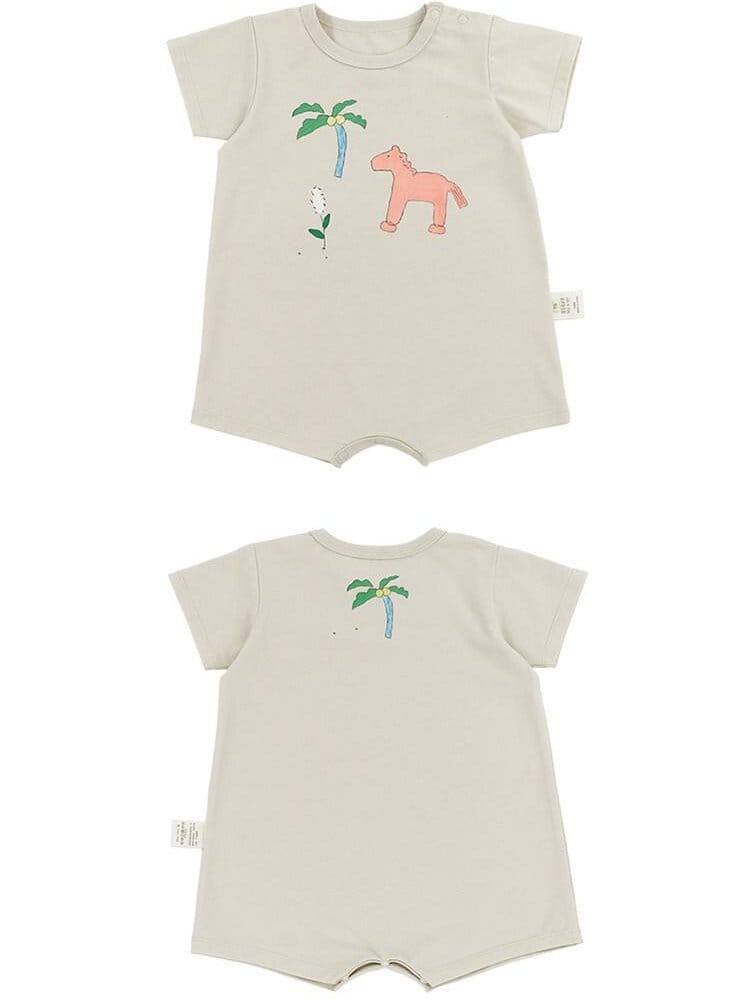Graphic Printed Lyocell Cotton Romper イラスト 半袖ロンパース【mh0013101】 RICE & SKY 半袖ロンパース