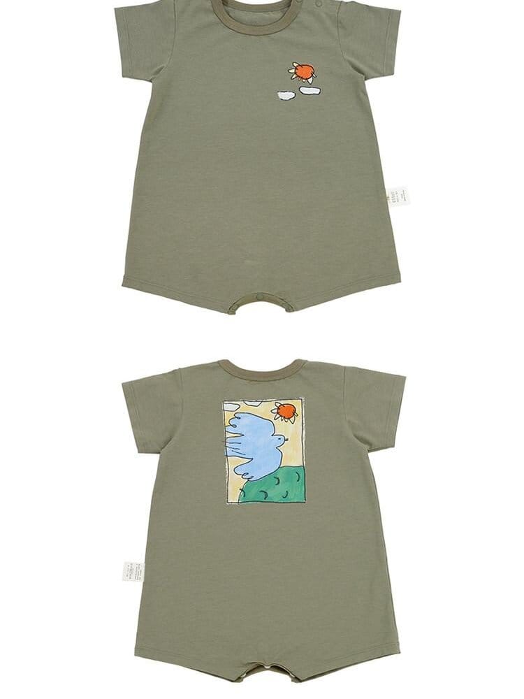 Graphic Printed Lyocell Cotton Romper イラスト 半袖ロンパース【mh0013101】 RICE & SKY 半袖ロンパース