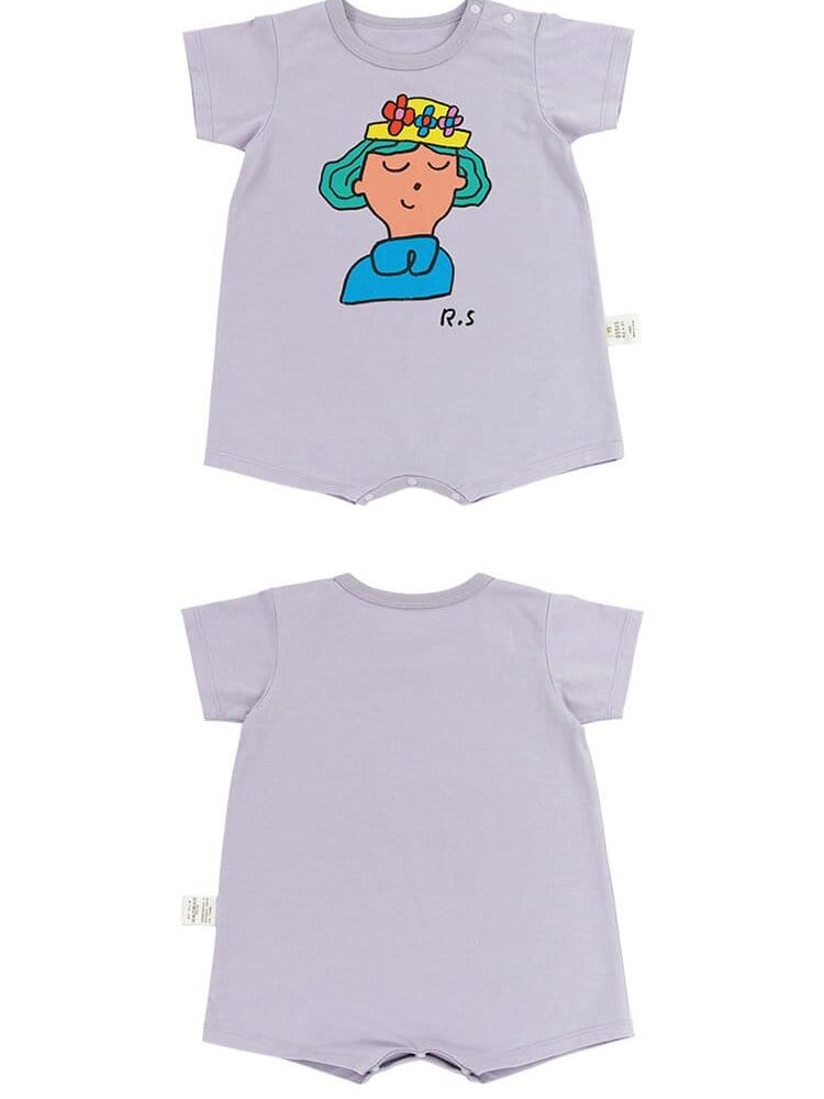 Graphic Printed Lyocell Cotton Romper イラスト 半袖ロンパース【mh0013101】 RICE & SKY 半袖ロンパース