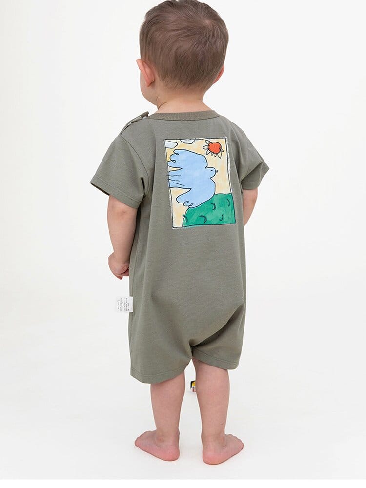 Graphic Printed Lyocell Cotton Romper イラスト 半袖ロンパース【mh0013101】 RICE & SKY 半袖ロンパース