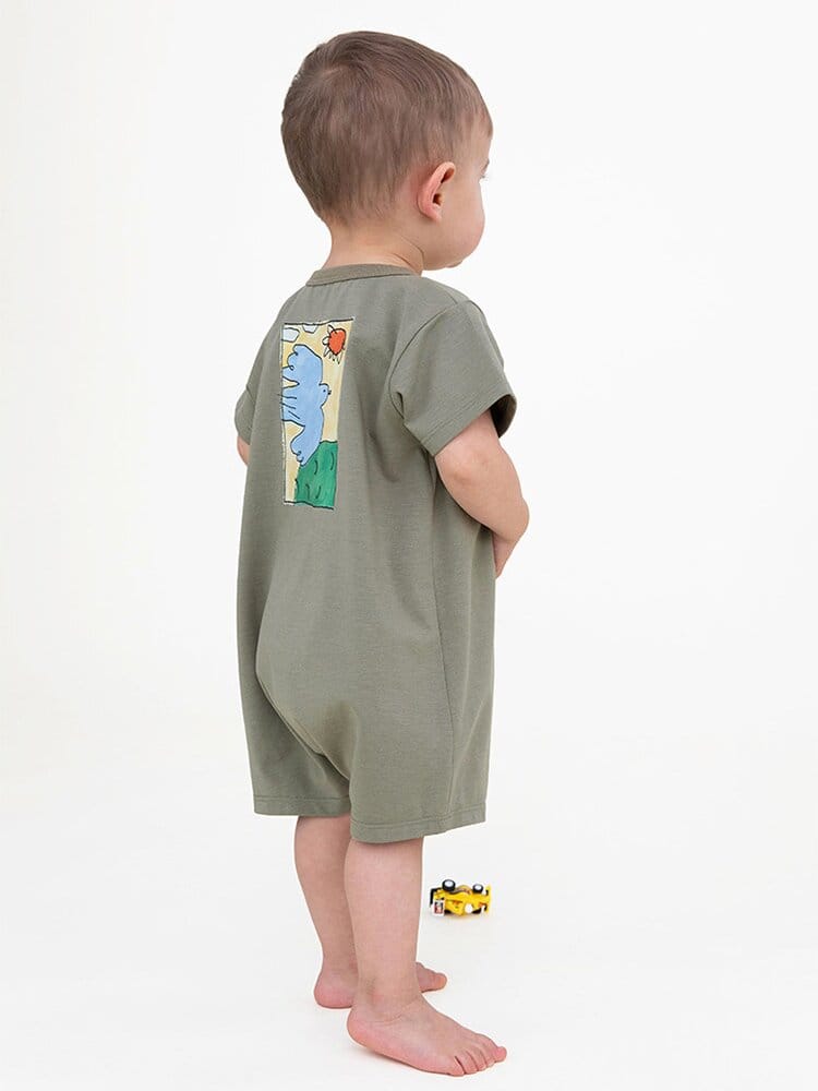 Graphic Printed Lyocell Cotton Romper イラスト 半袖ロンパース【mh0013101】 RICE & SKY 半袖ロンパース