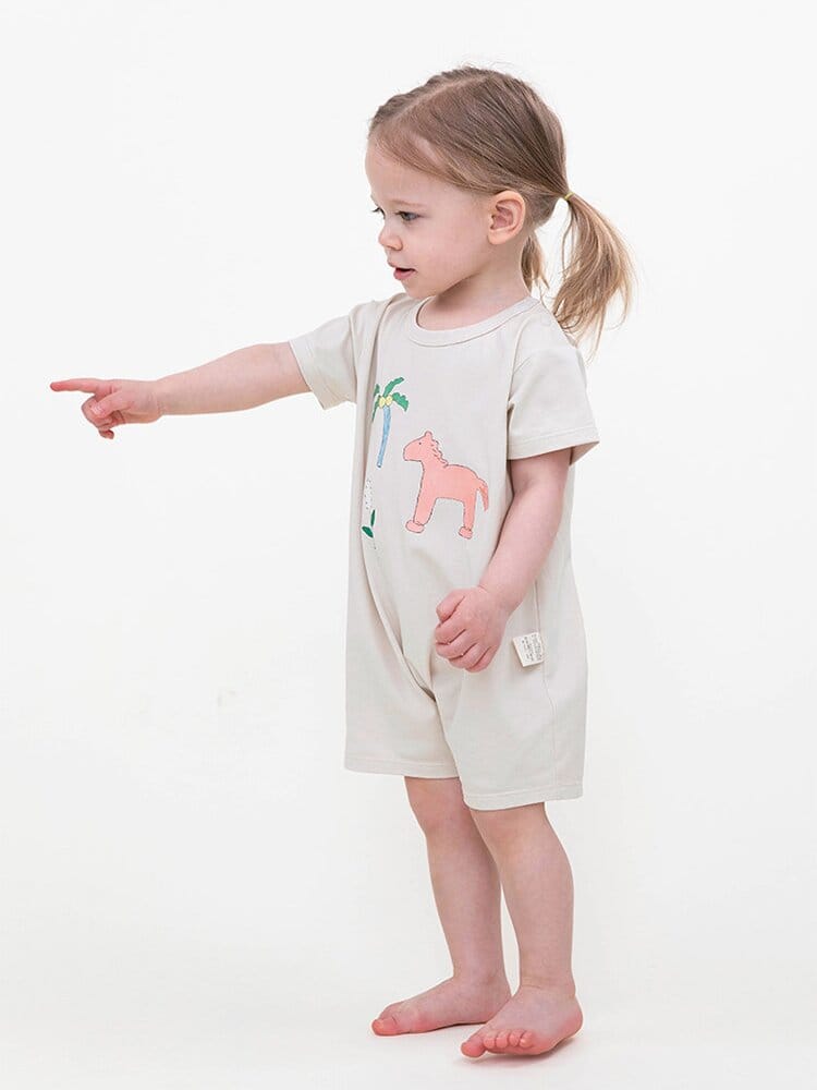 Graphic Printed Lyocell Cotton Romper イラスト 半袖ロンパース【mh0013101】 RICE & SKY 半袖ロンパース