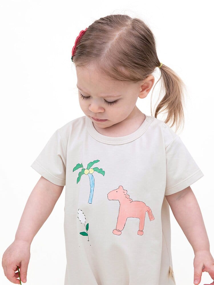 Graphic Printed Lyocell Cotton Romper イラスト 半袖ロンパース【mh0013101】 RICE & SKY 半袖ロンパース