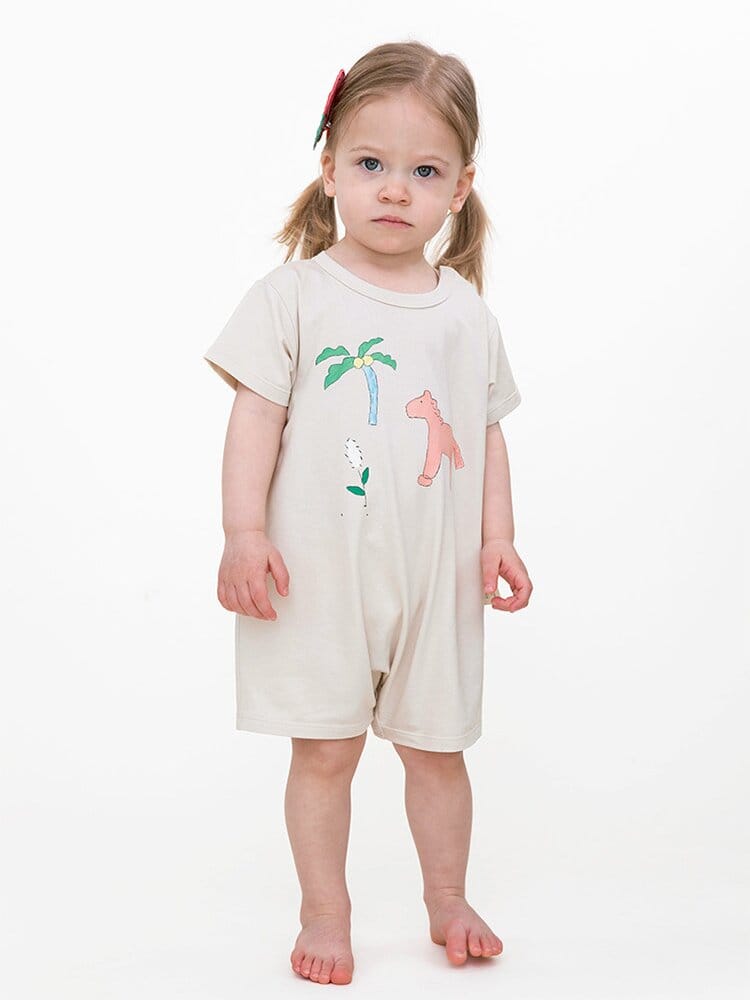 Graphic Printed Lyocell Cotton Romper イラスト 半袖ロンパース【mh0013101】 RICE & SKY 半袖ロンパース