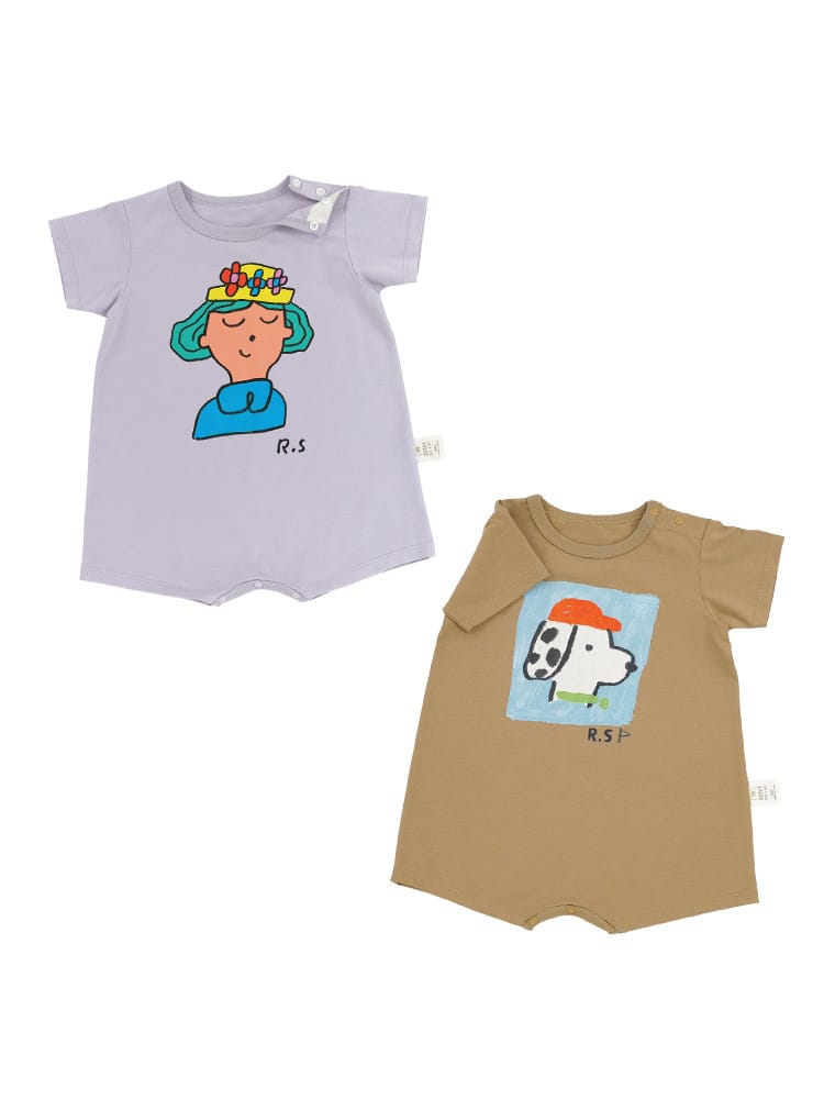 Graphic Printed Lyocell Cotton Romper イラスト 半袖ロンパース【mh0013101】 RICE & SKY 半袖ロンパース