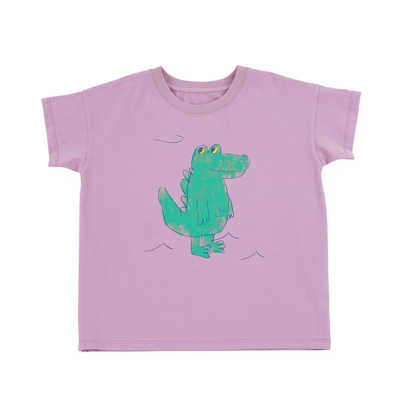 Graphic Printed Lyocell Cotton T-shirt イラスト 半袖Tシャツ【mh0013100】 Neon Pink Crocodile / 80cm RICE & SKY 半袖Tシャツ