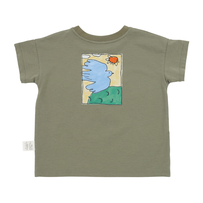 Graphic Printed Lyocell Cotton T-shirt イラスト 半袖Tシャツ【mh0013100】 Pine shadow gray bird / 80cm RICE & SKY 半袖Tシャツ