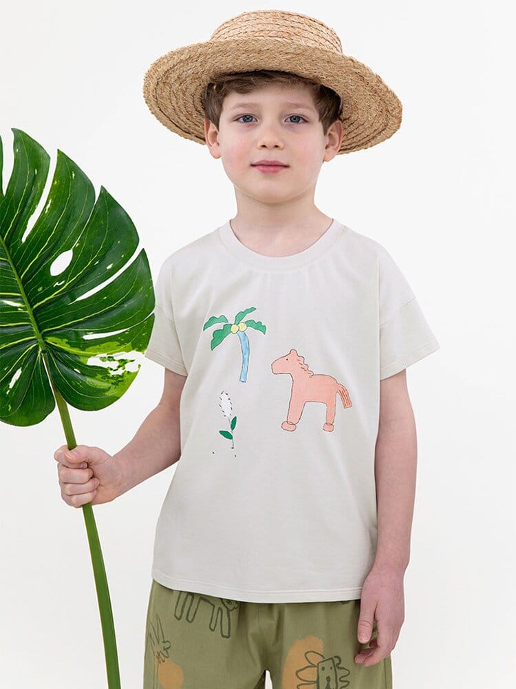 Graphic Printed Lyocell Cotton T-shirt イラスト 半袖Tシャツ【mh0013100】 RICE & SKY 半袖Tシャツ