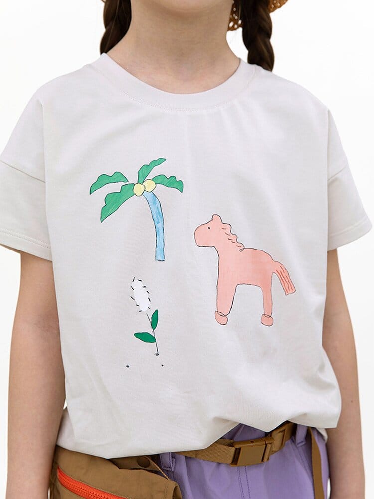 Graphic Printed Lyocell Cotton T-shirt イラスト 半袖Tシャツ【mh0013100】 RICE & SKY 半袖Tシャツ