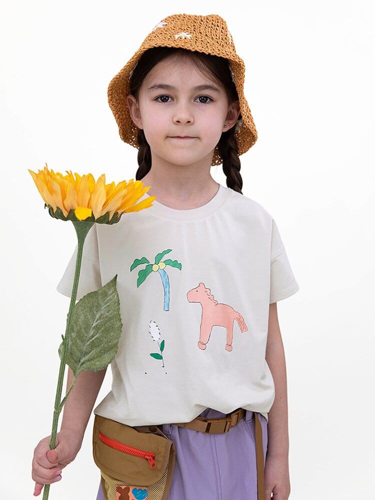 Graphic Printed Lyocell Cotton T-shirt イラスト 半袖Tシャツ【mh0013100】 RICE & SKY 半袖Tシャツ