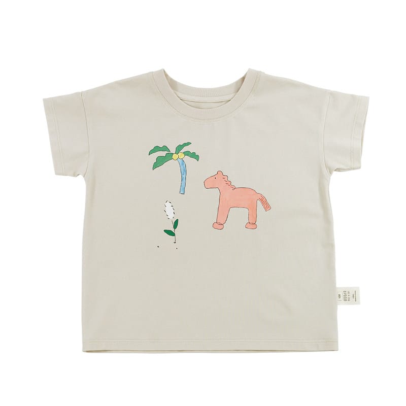Graphic Printed Lyocell Cotton T-shirt イラスト 半袖Tシャツ【mh0013100】 Sea salt white pony / 80cm RICE & SKY 半袖Tシャツ