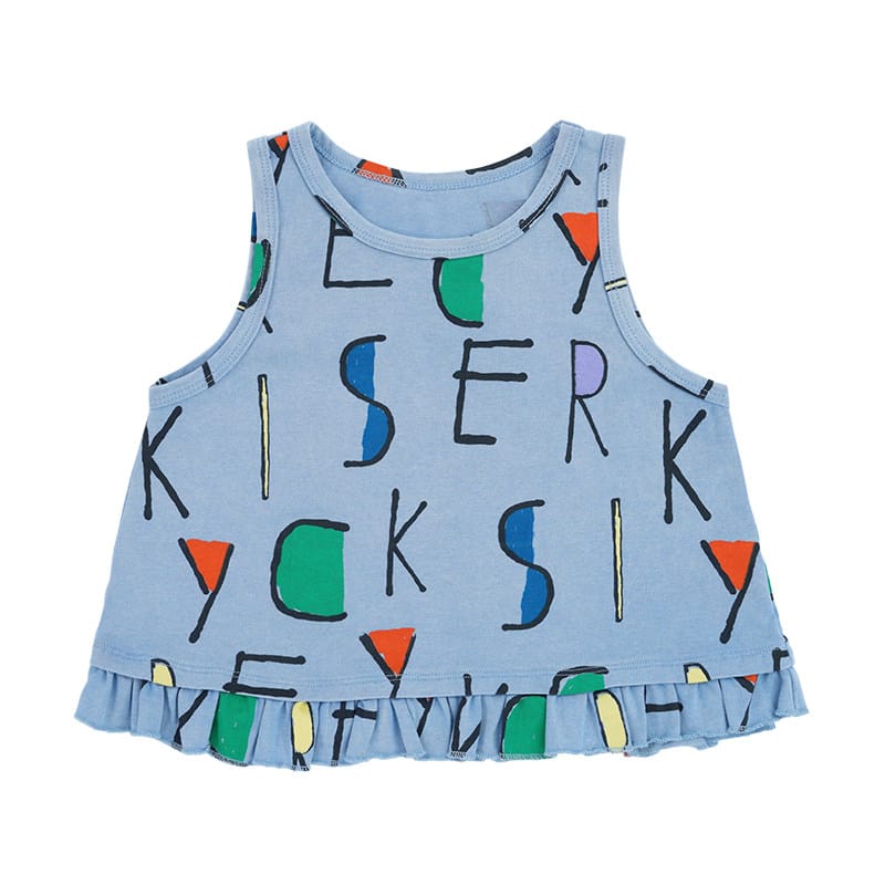 Graphic Sleeveless Tee ラッフル ノースリーブTシャツ【mh0013083】 Gray Blue / 100cm RICE & SKY タンクトップ・キャミソール・ノースリーブトップス