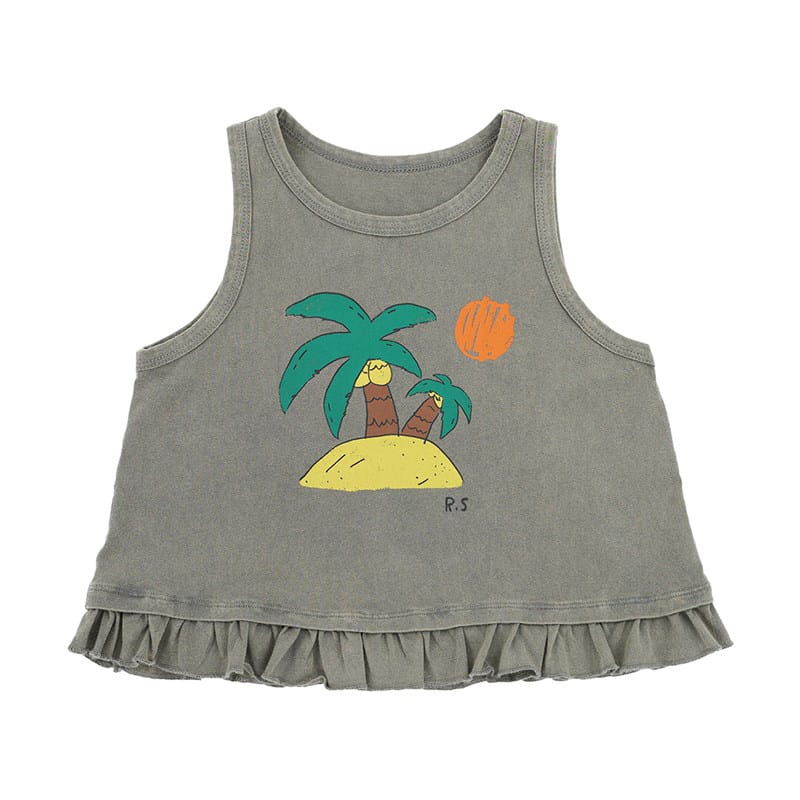 Graphic Sleeveless Tee ラッフル ノースリーブTシャツ【mh0013083】 Moss Green / 100cm RICE & SKY タンクトップ・キャミソール・ノースリーブトップス
