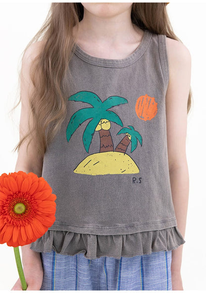 Graphic Sleeveless Tee ラッフル ノースリーブTシャツ【mh0013083】 RICE & SKY タンクトップ・キャミソール・ノースリーブトップス