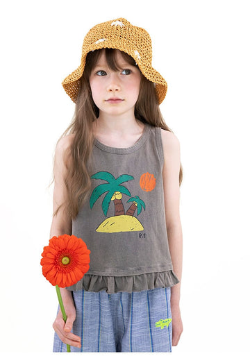 Graphic Sleeveless Tee ラッフル ノースリーブTシャツ【mh0013083】 RICE & SKY タンクトップ・キャミソール・ノースリーブトップス
