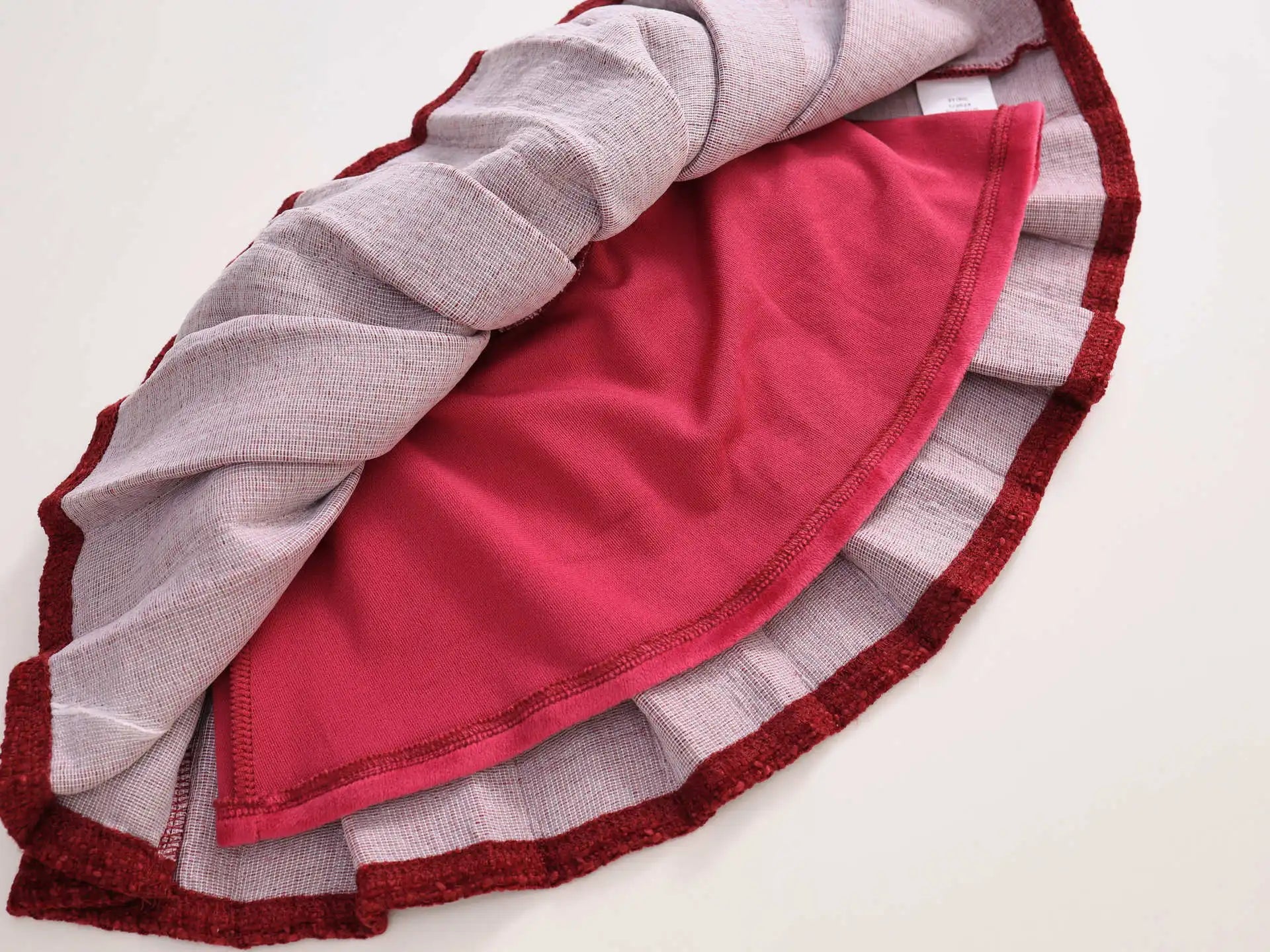 長袖セットアップ キッズスーツセットアップ 2点セット ツイードバイピングジャケット+プリーツスカート レッド【mh0007499】