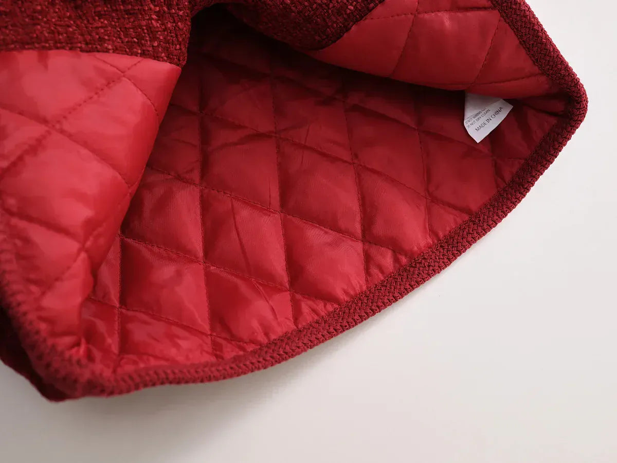 長袖セットアップ キッズスーツセットアップ 2点セット ツイードバイピングジャケット+プリーツスカート レッド【mh0007499】