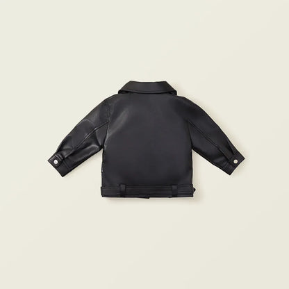 ショートコート・ジャケット・ジャンパー キッズアウター フェイクレザーライダースジャケットコート ブラック【mh0007497】