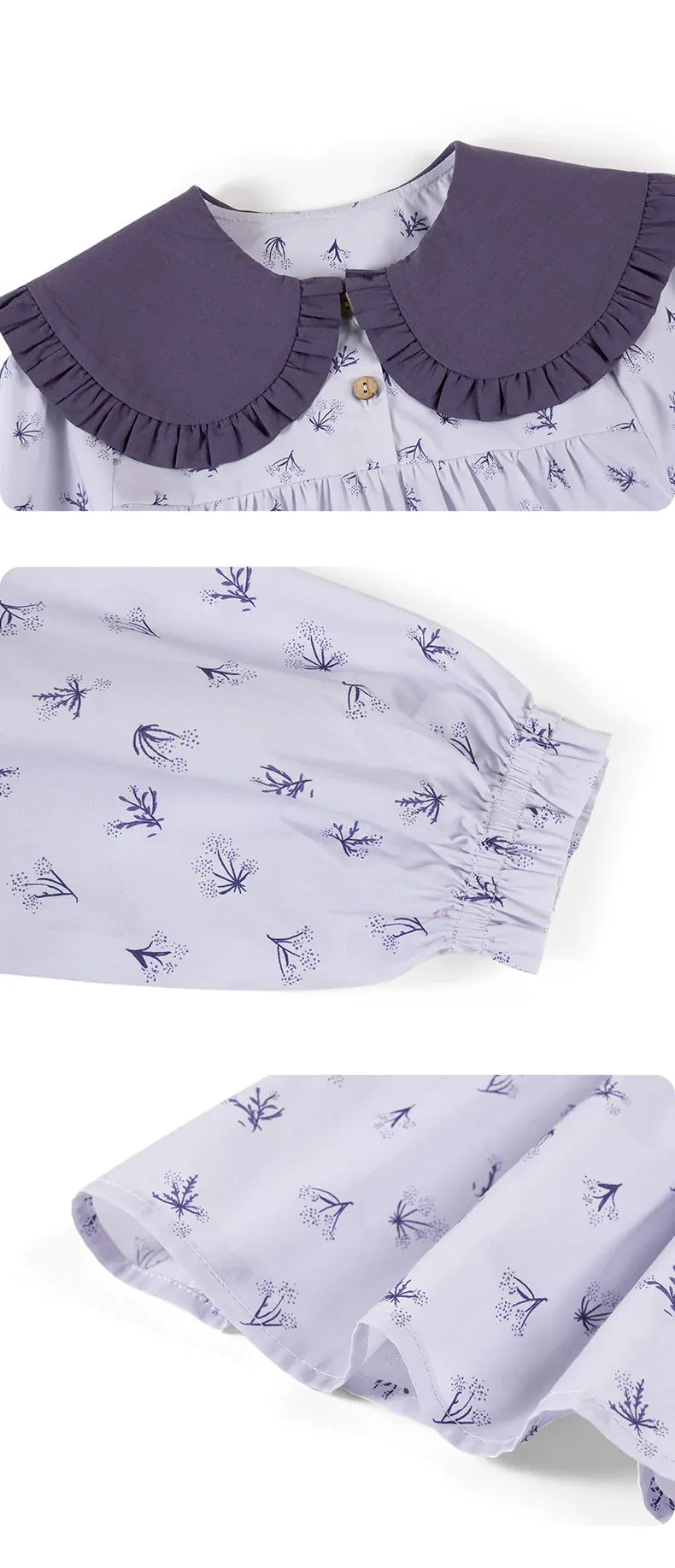 長袖ワンピース 長袖ワンピース 綿100% ビッグカラー 小花柄 プリンセスライン【mh0011333】