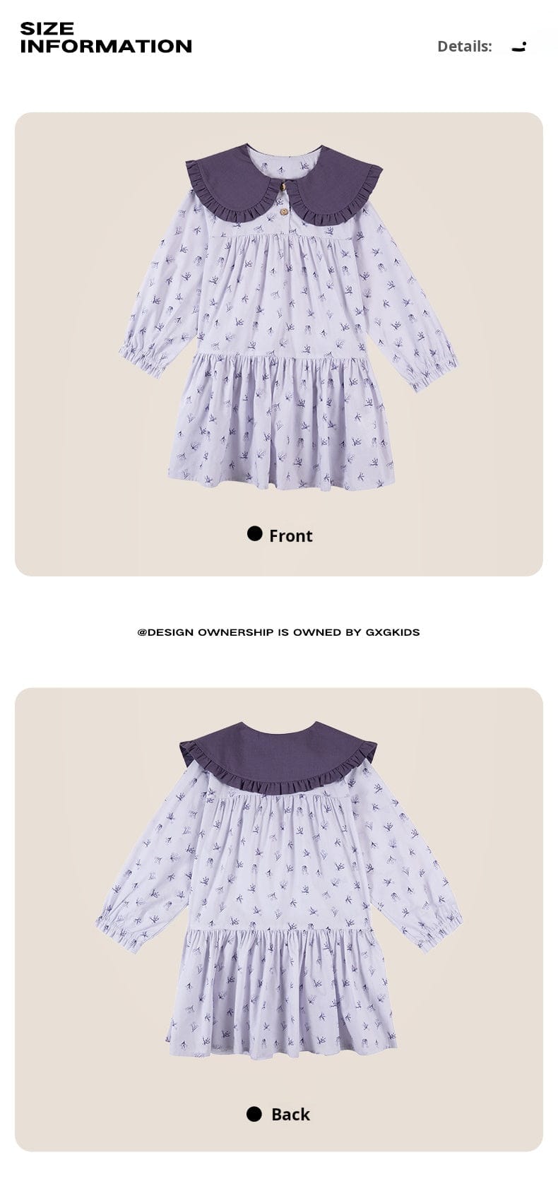 長袖ワンピース 長袖ワンピース 綿100% ビッグカラー 小花柄 プリンセスライン【mh0011333】