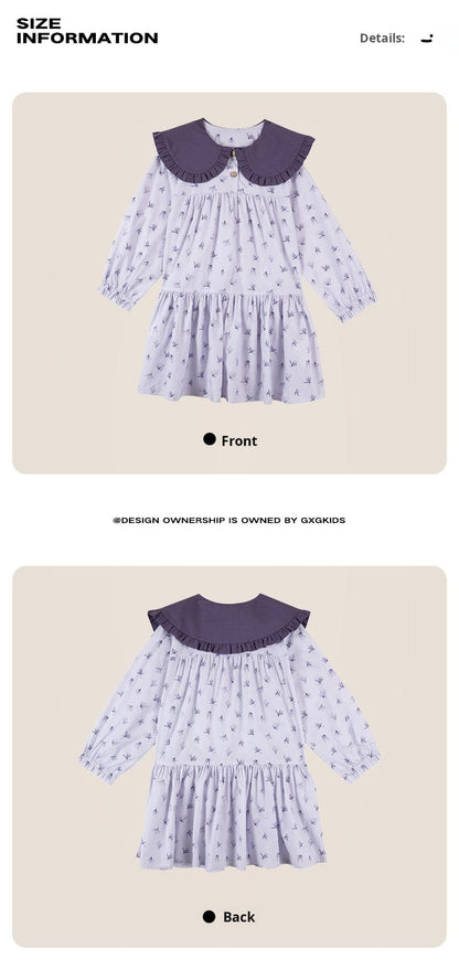 長袖ワンピース 長袖ワンピース 綿100% ビッグカラー 小花柄 プリンセスライン【mh0011333】