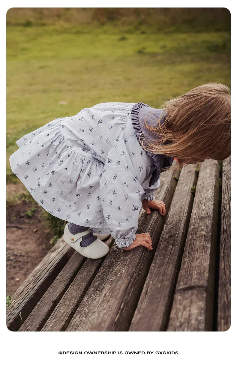 長袖ワンピース 長袖ワンピース 綿100% ビッグカラー 小花柄 プリンセスライン【mh0011333】