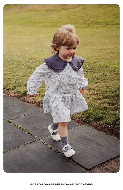 長袖ワンピース 長袖ワンピース 綿100% ビッグカラー 小花柄 プリンセスライン【mh0011333】