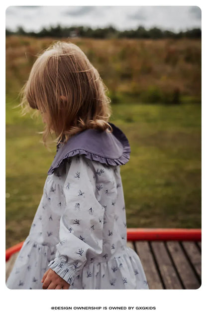 長袖ワンピース 長袖ワンピース 綿100% ビッグカラー 小花柄 プリンセスライン【mh0011333】