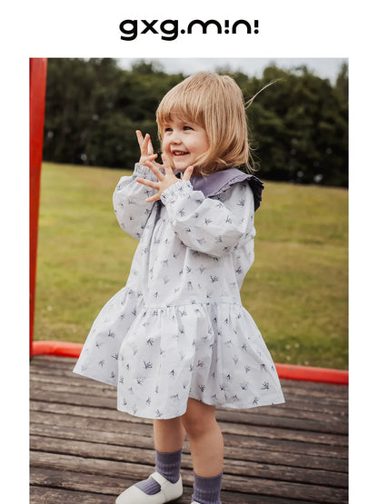 長袖ワンピース 長袖ワンピース 綿100% ビッグカラー 小花柄 プリンセスライン【mh0011333】