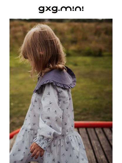 長袖ワンピース 長袖ワンピース 綿100% ビッグカラー 小花柄 プリンセスライン【mh0011333】