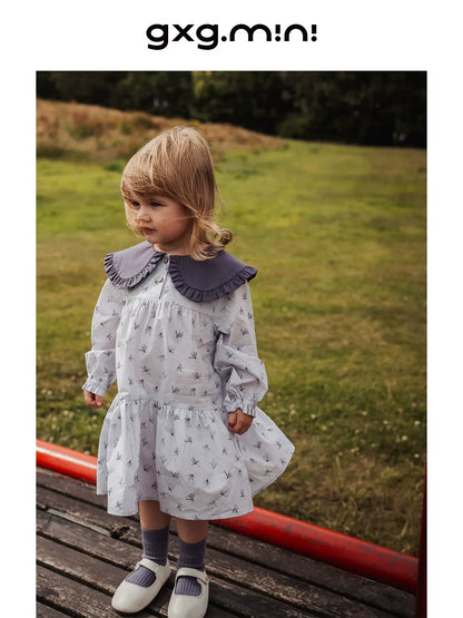 長袖ワンピース 長袖ワンピース 綿100% ビッグカラー 小花柄 プリンセスライン【mh0011333】