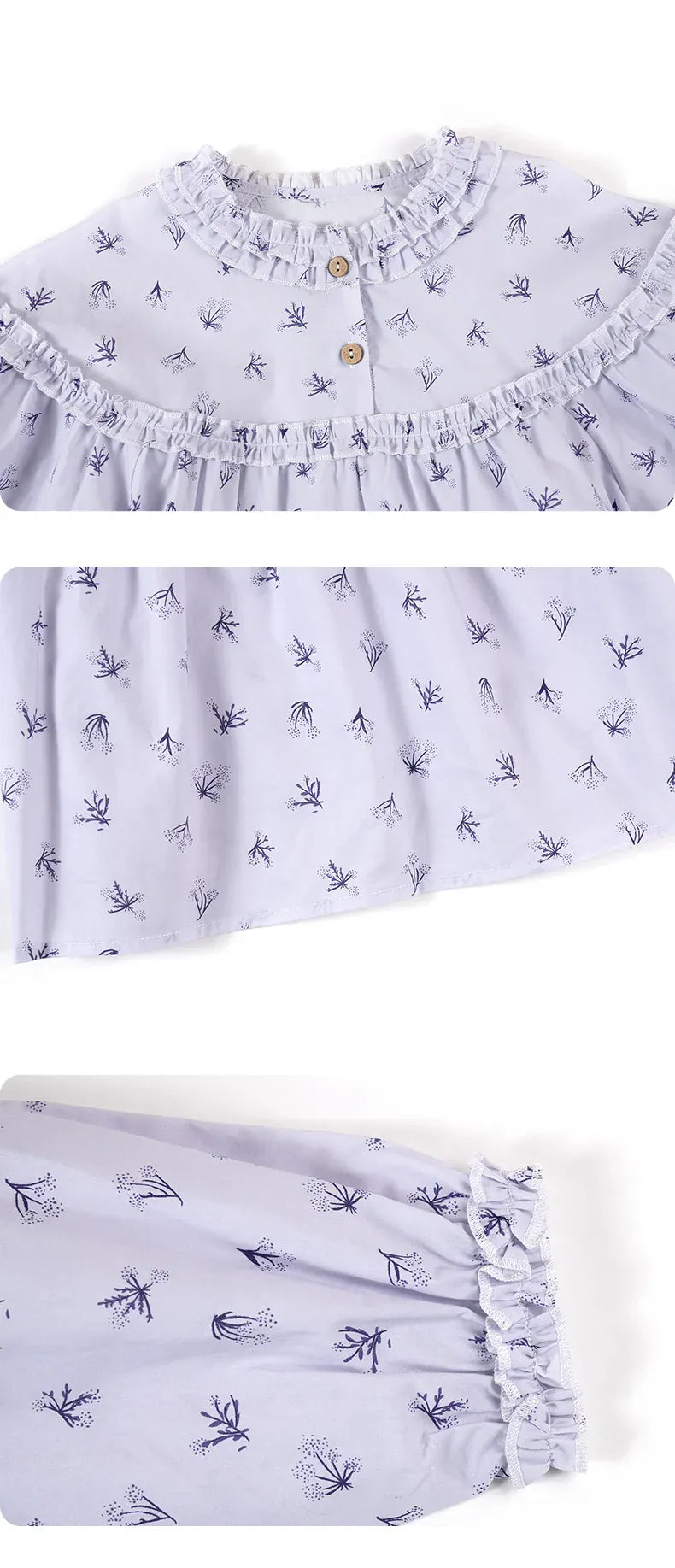 長袖シャツ・ブラウス 長袖ブラウス 綿100% 小花柄 フリルネック ゆるシルエット【mh0011334】