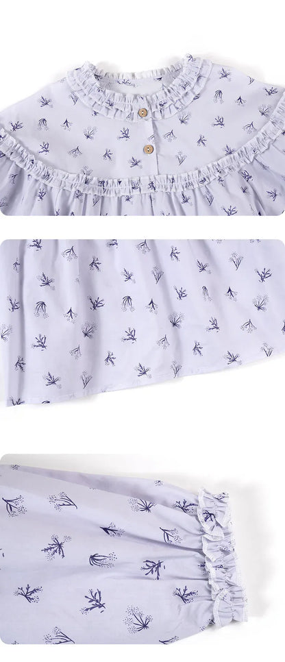 長袖シャツ・ブラウス 長袖ブラウス 綿100% 小花柄 フリルネック ゆるシルエット【mh0011334】