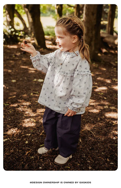 長袖シャツ・ブラウス 長袖ブラウス 綿100% 小花柄 フリルネック ゆるシルエット【mh0011334】