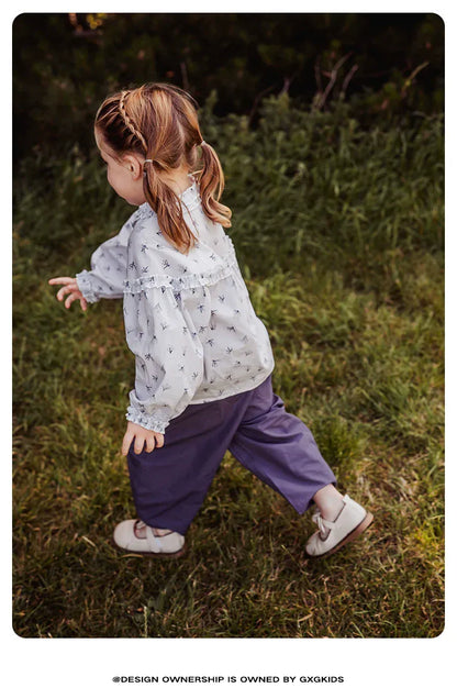 長袖シャツ・ブラウス 長袖ブラウス 綿100% 小花柄 フリルネック ゆるシルエット【mh0011334】