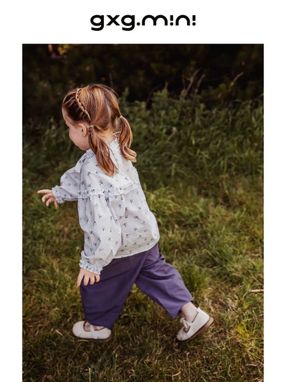 長袖シャツ・ブラウス 長袖ブラウス 綿100% 小花柄 フリルネック ゆるシルエット【mh0011334】