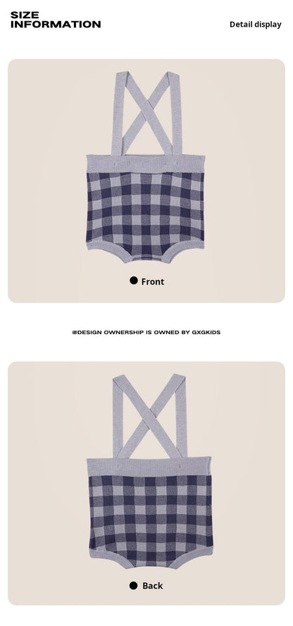 サロペットパンツ・サスペンダーパンツ ニットブルマ 綿100% チェック柄 サロペット サス付きパンツ ベビー【mh0011338】