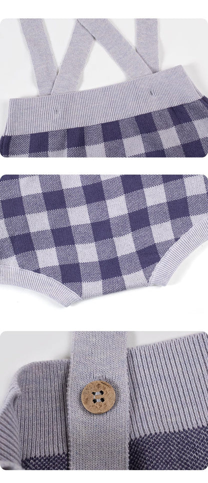 サロペットパンツ・サスペンダーパンツ ニットブルマ 綿100% チェック柄 サロペット サス付きパンツ ベビー【mh0011338】