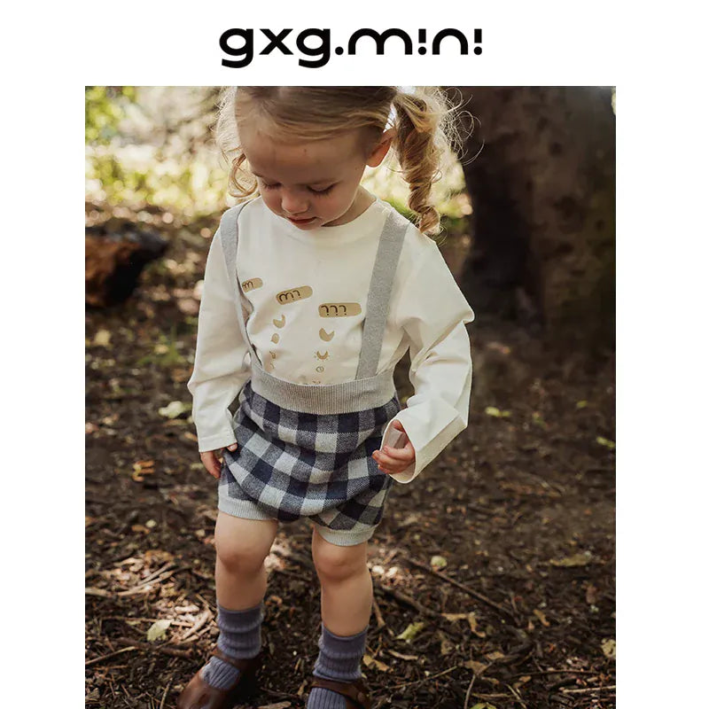 サロペットパンツ・サスペンダーパンツ ニットブルマ 綿100% チェック柄 サロペット サス付きパンツ ベビー【mh0011338】