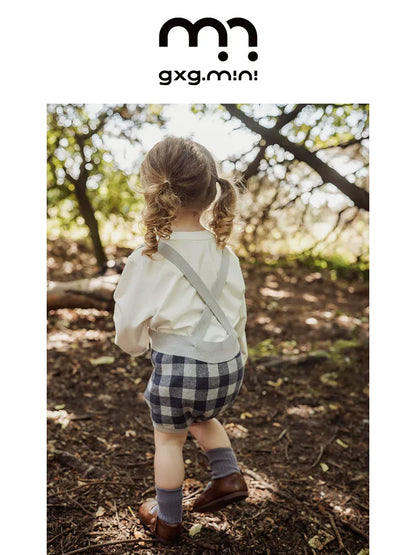 サロペットパンツ・サスペンダーパンツ ニットブルマ 綿100% チェック柄 サロペット サス付きパンツ ベビー【mh0011338】