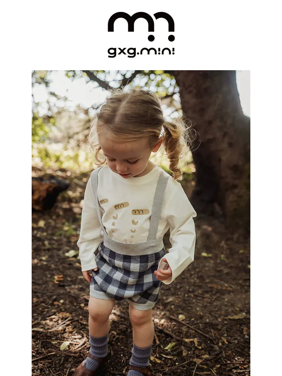 サロペットパンツ・サスペンダーパンツ ニットブルマ 綿100% チェック柄 サロペット サス付きパンツ ベビー【mh0011338】