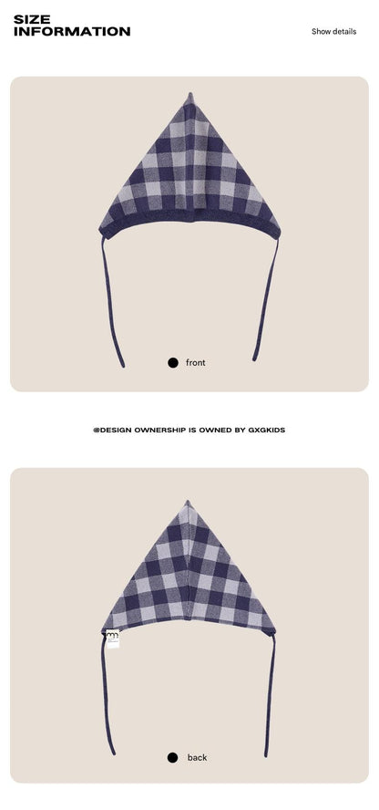 長袖ロンパース 長袖ロンパース/ボンネット帽子 綿100% ニット素材 チェック柄 ベビー【mh0011339】