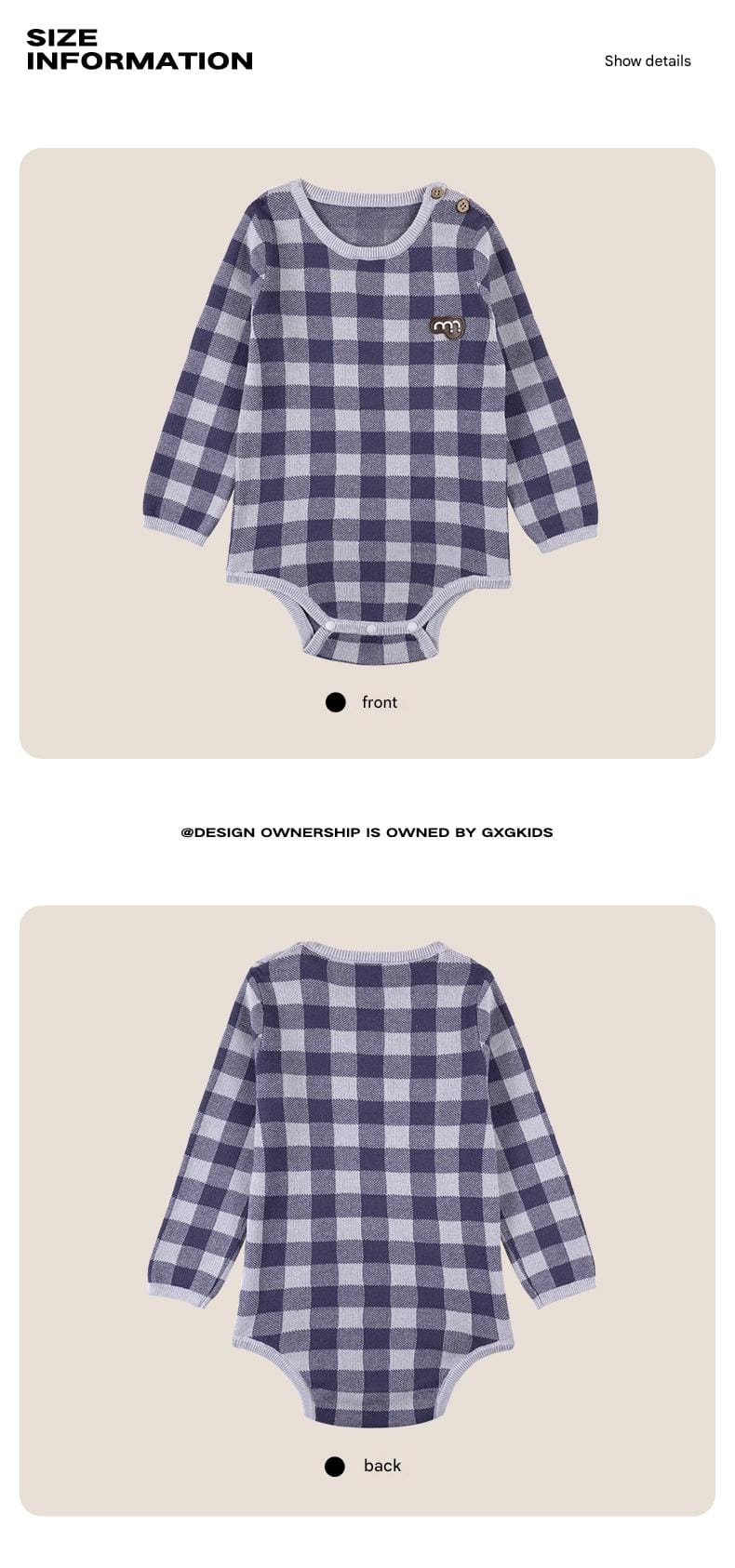 長袖ロンパース 長袖ロンパース/ボンネット帽子 綿100% ニット素材 チェック柄 ベビー【mh0011339】