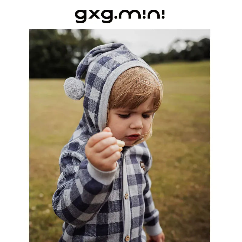 カーディガン・パーカー 長袖フーディーカーディガン 綿100% ニット素材 チェック柄 ボタン留め【mh0011340】