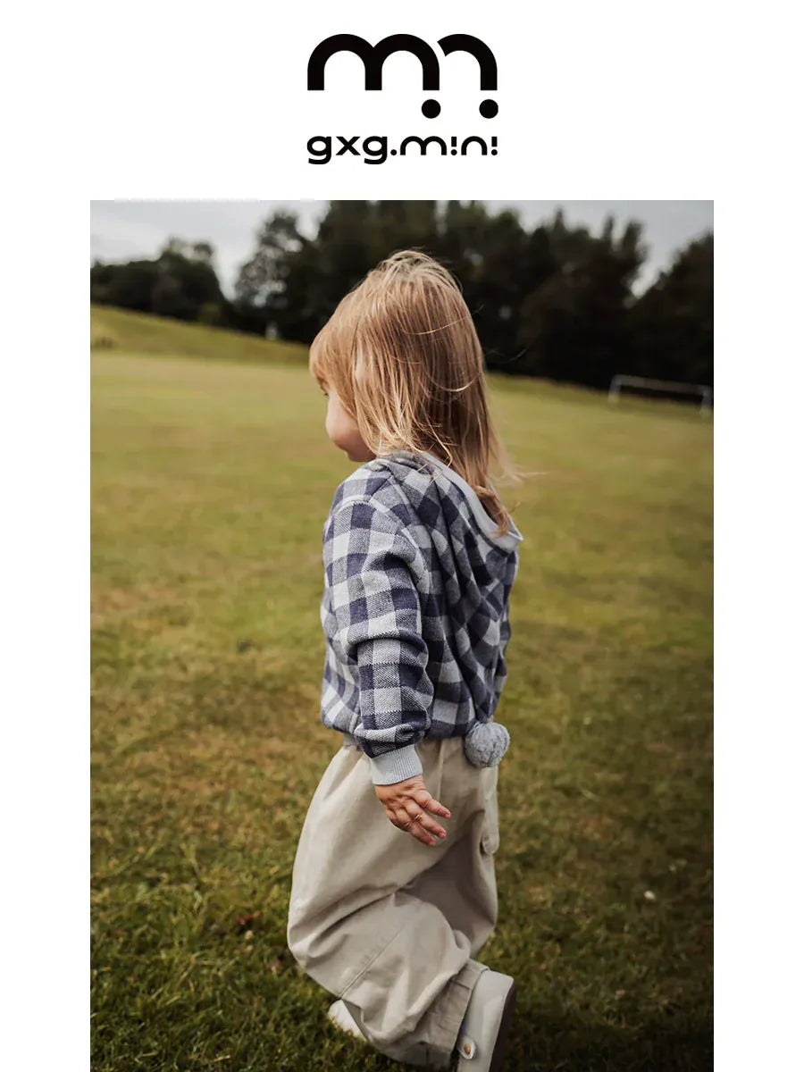 カーディガン・パーカー 長袖フーディーカーディガン 綿100% ニット素材 チェック柄 ボタン留め【mh0011340】