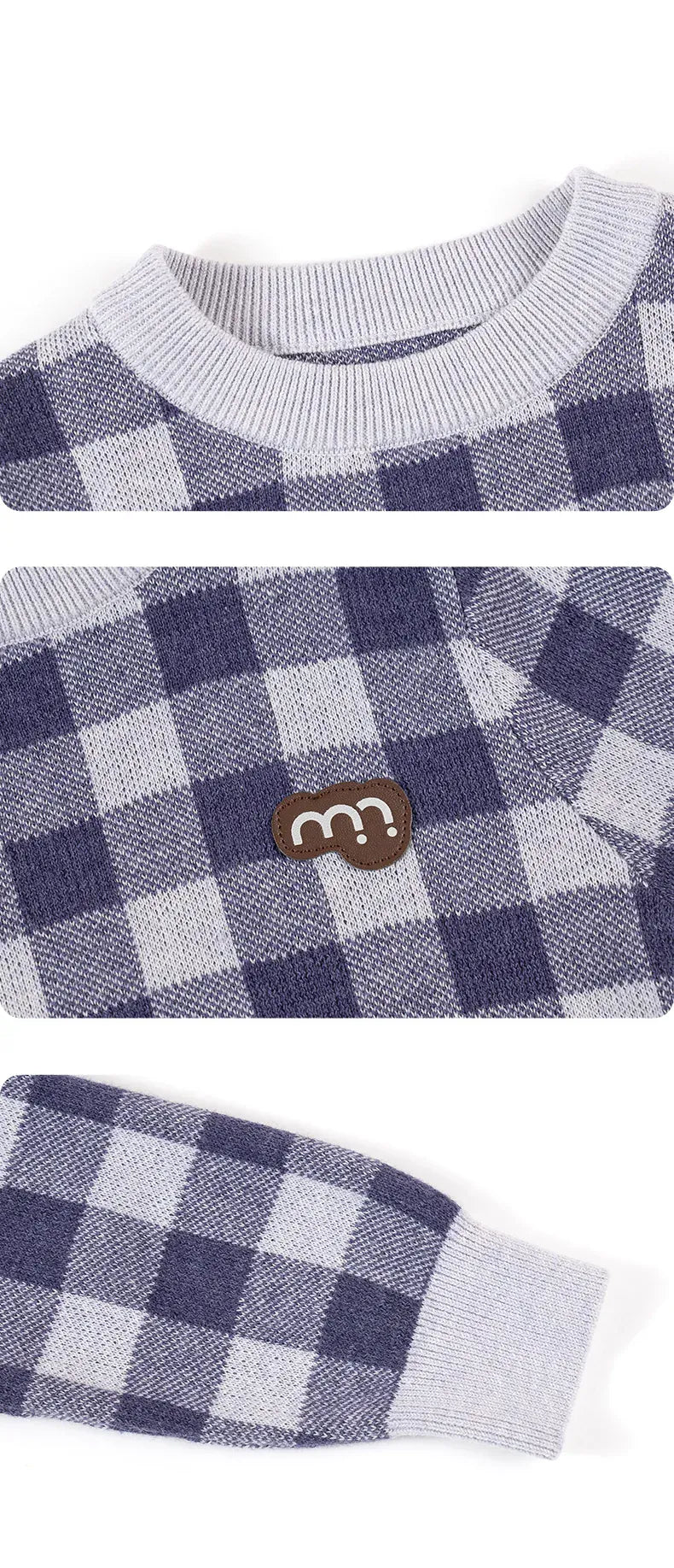 ニット・セーター 長袖ニットセーター 綿100% チェック柄 クルーネック シンプル【mh0011341】