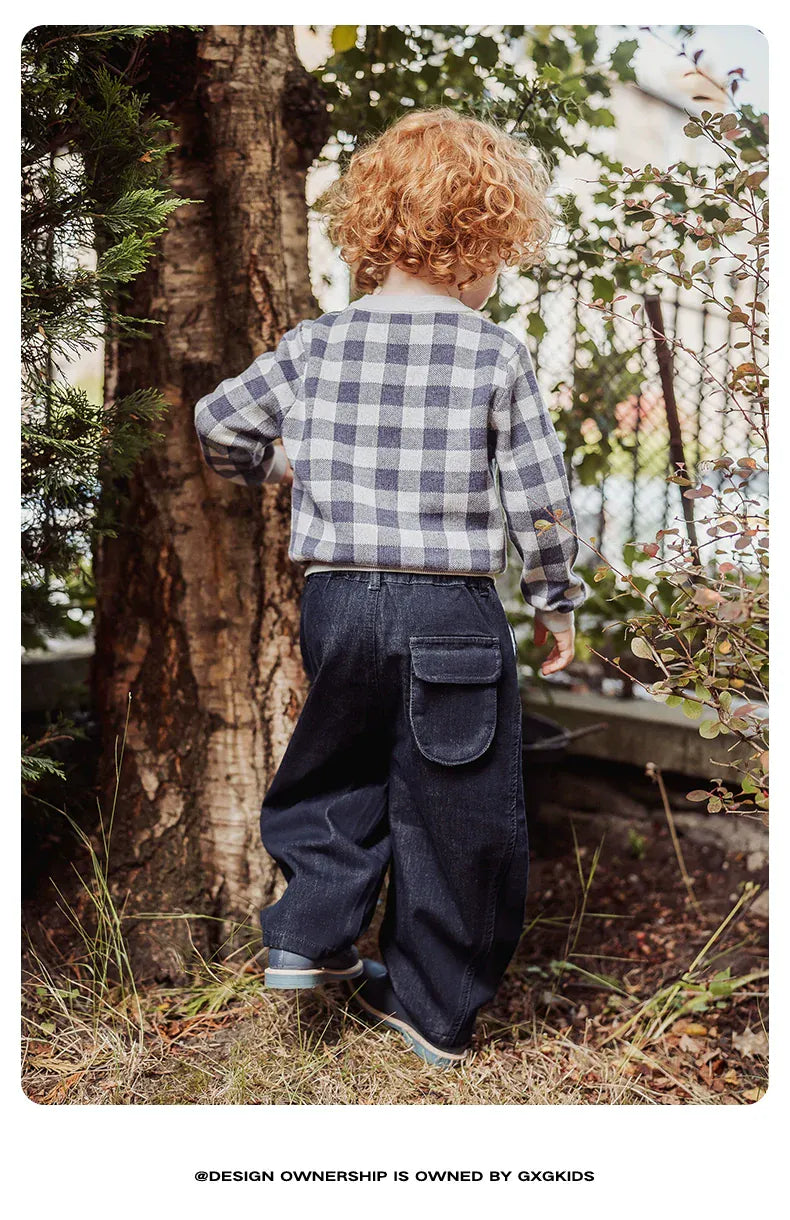 ニット・セーター 長袖ニットセーター 綿100% チェック柄 クルーネック シンプル【mh0011341】